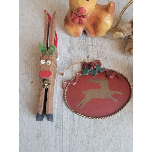Vintage Rudolph figure reindeer ornament Bell Xmas unique set - Picture 3 of 9
